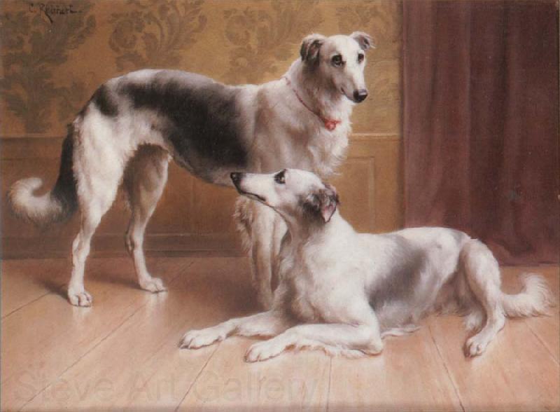 Carl Reichert Hounds in an Interior Germany oil painting art